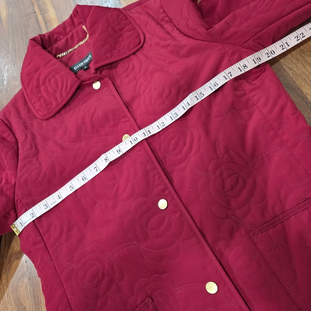 Ellen Tracy Ruby Red Quilted Jacket With Floral S… - image 4